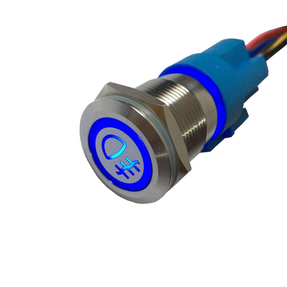 tek NT75062 UNO1RC ESUPPORT 12V Car Vehicle Blue LED Light Fog Push Button Metal Toggle Switch Socket Plug 19 mm Wire