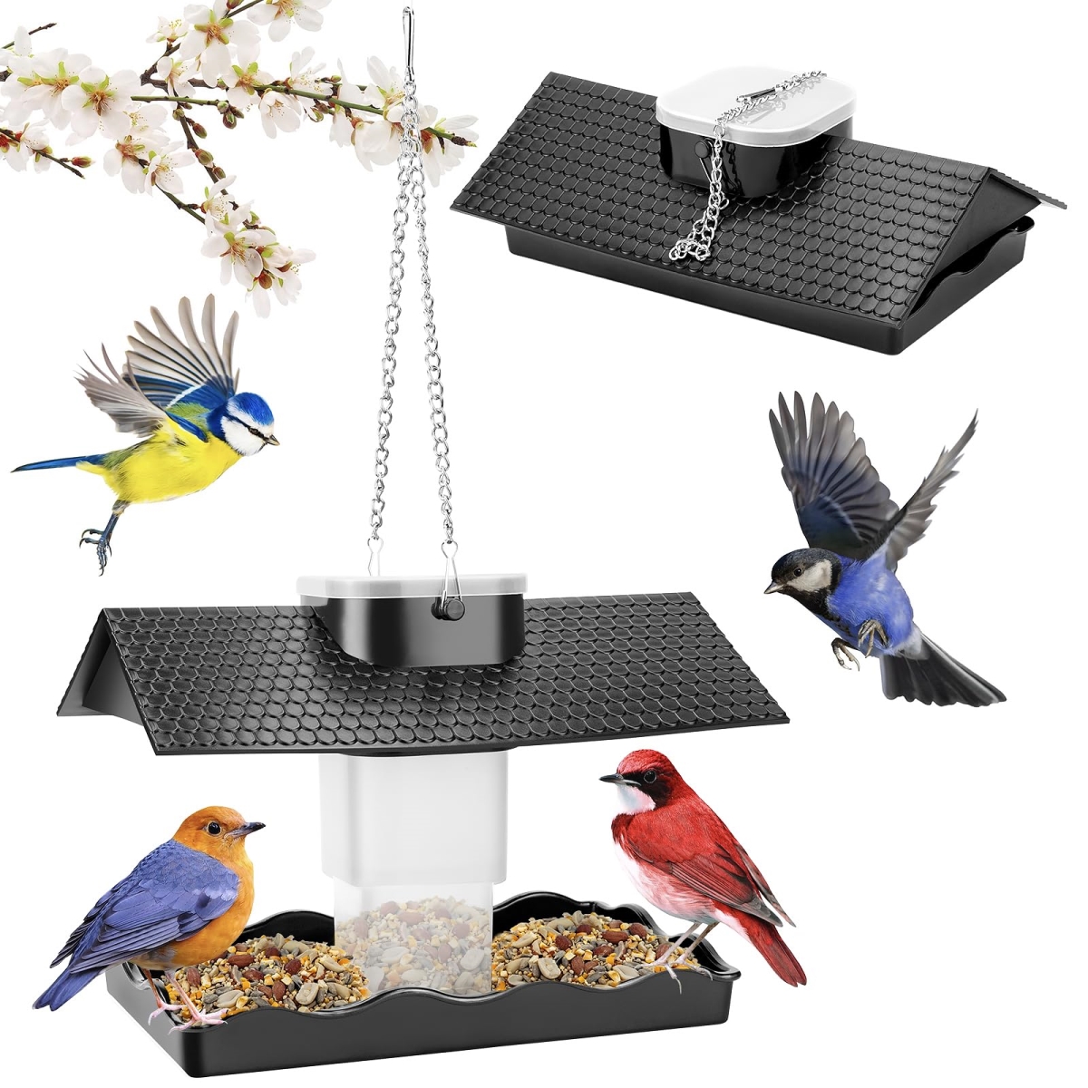 tek NT76558 UNO1RC Hanging Bird Feeder - Premium Plastic for Outdoors with Stretchable Adjustment, Black