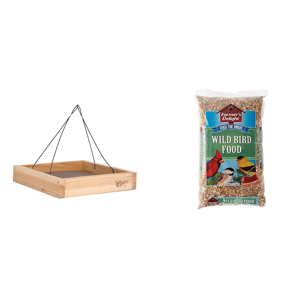 tek NT76925 UNO1RC Natures Way Cedar Platform Tray Bird Feeder Plus Wagners Farmers Delight Wild Bird Food, 10 Lbs