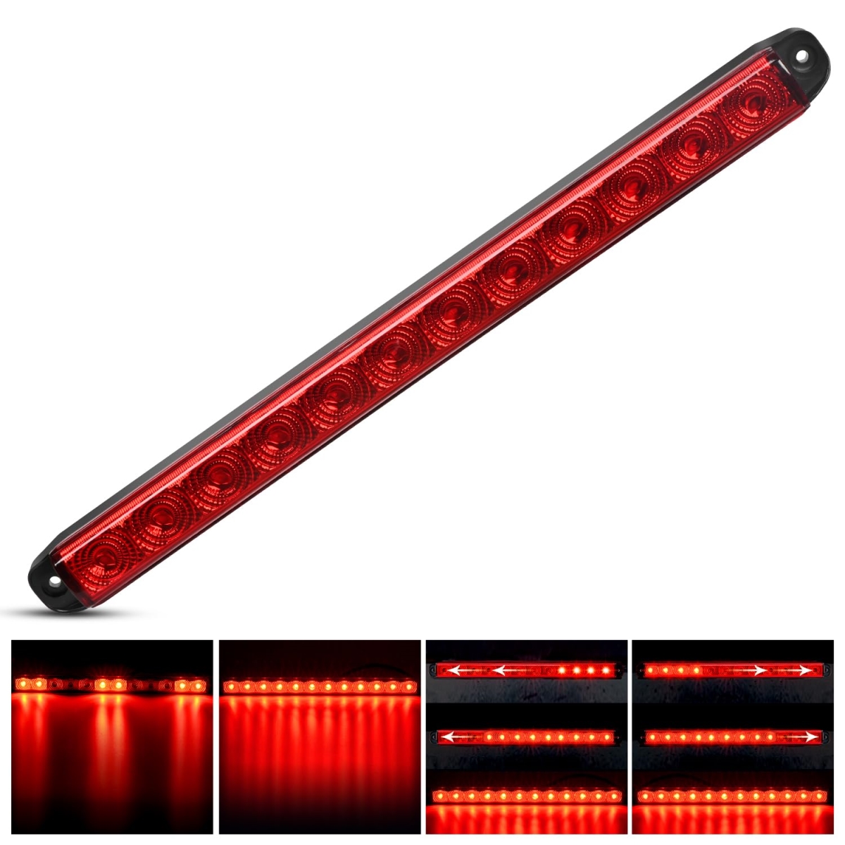 tek  UNO1RC Nilight Trailer Light 16 in. 12 LED Red Running Brake Sequential Turn Signals Lights Waterproof Rear Maker ID Bar for 12V Boat Truck RV