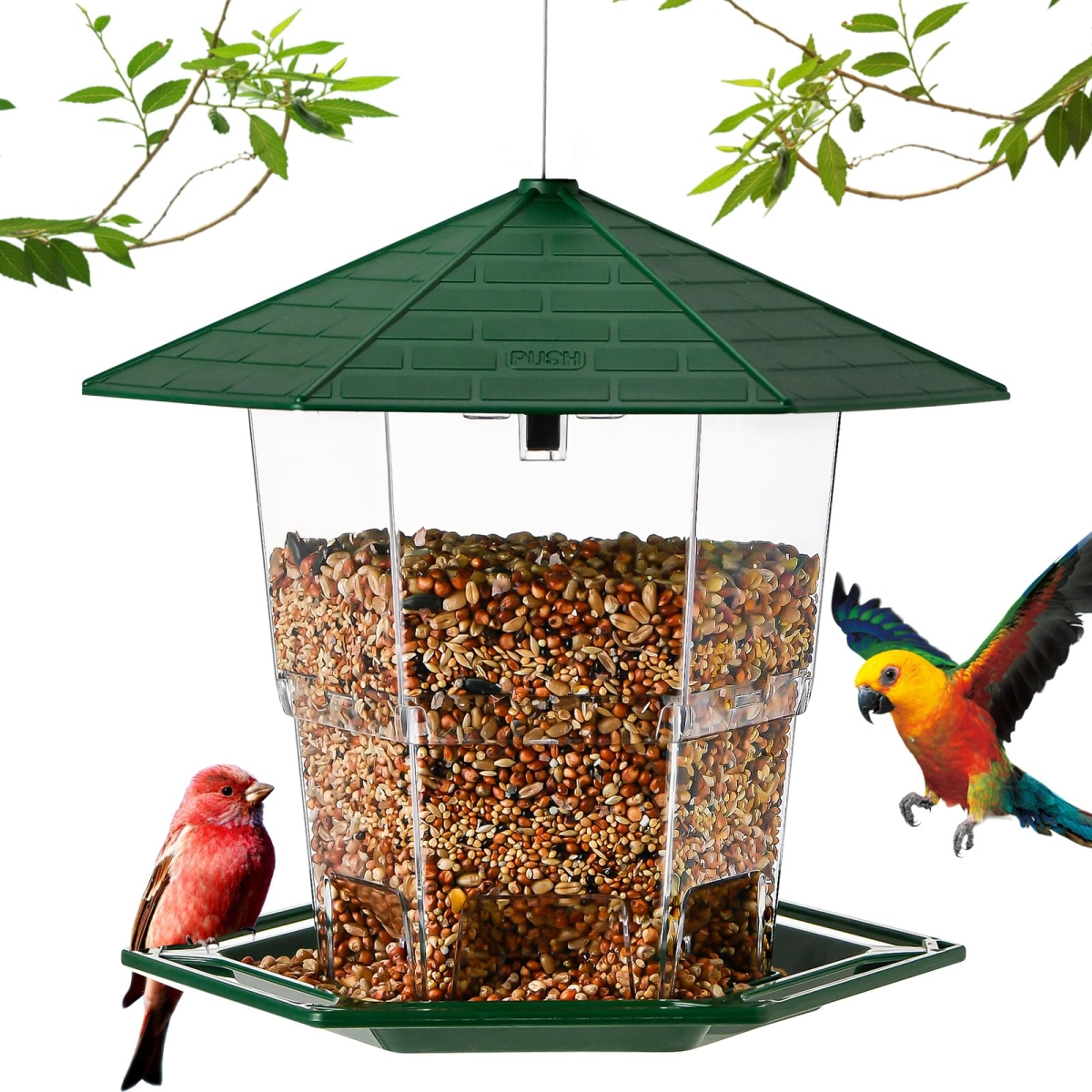 tek NT78648 UNO1RC Hanging Bird Feeder for Outdoors - Wild Bird Seed, Green