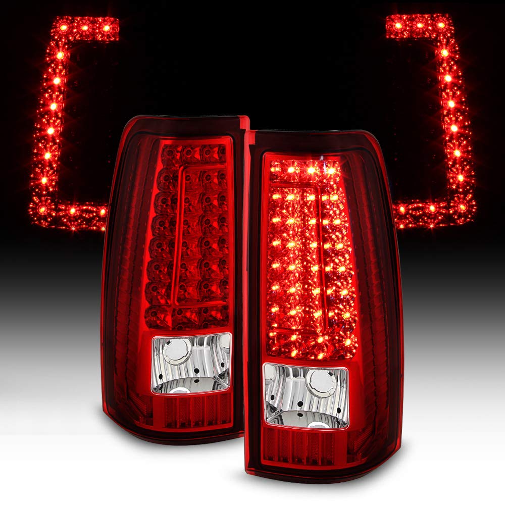 tek NT78686 UNO1RC ACANII for 2003-2006 Chevy Silverado 1500 2500 3500 GMC Sierra Red Clear LED C Shape Tail Lights Brake Lamps - Set of 2