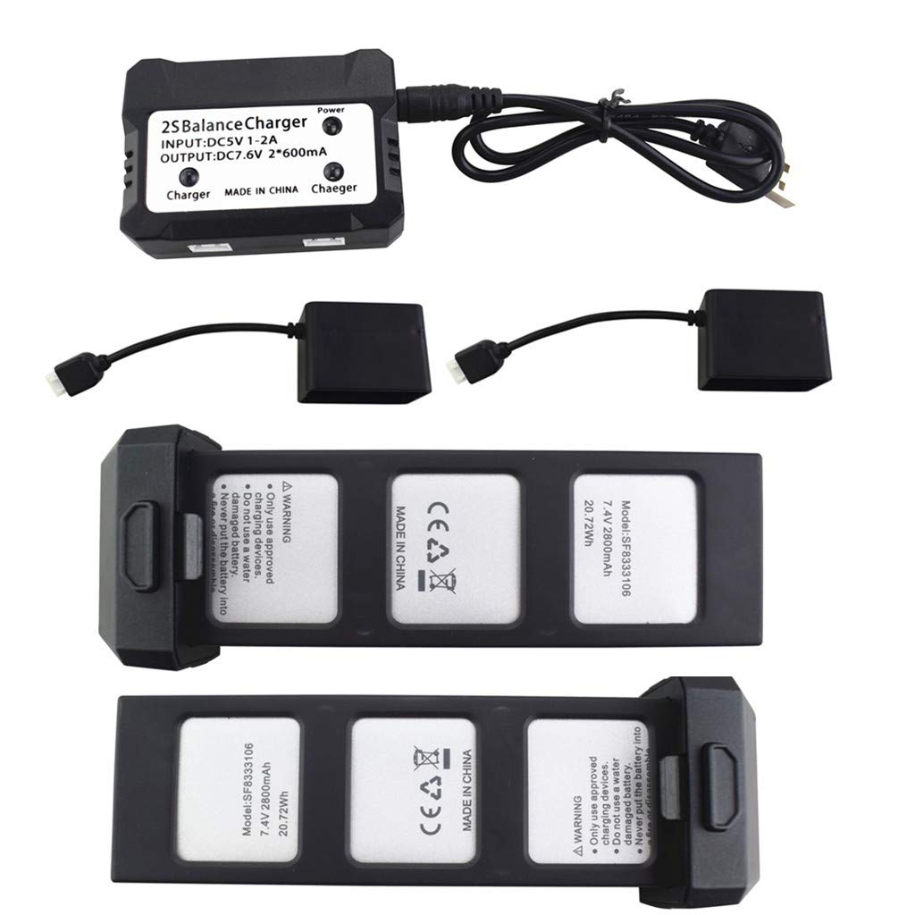 tek  UNO1RC Sea Jump Accessories 2 Piece 7.4V 2800mah Lithium Battery with 2in1 Charger for HS720 HS720E Folding Brushless Quadcopter Accessories