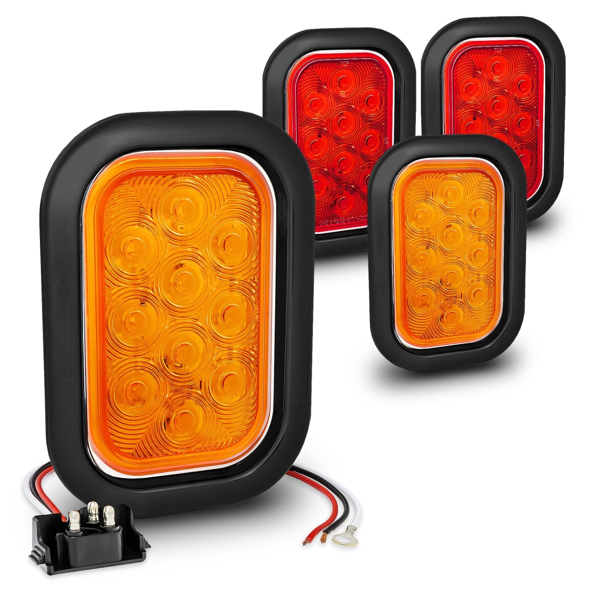 tek NT80863 UNO1RC TRUE MODS 2 Red Plus 2 Amber 5 x 3 3 x 5 in. Rectangle LED Trailer Tail Light Kit Brake Lamp for Tow Truck 80 in. Wide Trailer