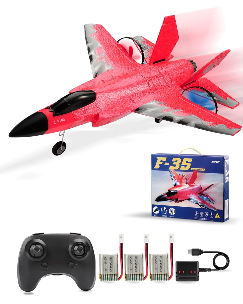 tek NT82063 UNO1RC RC Airplane F-35 Remote Control Lightning II Jet Plane, 2.4Ghz Smart Gyro Easy to Fly for Kids Adults Beginners - Red