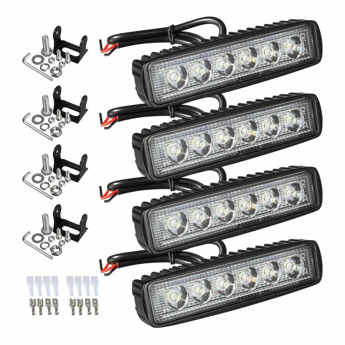 tek  UNO1RC 4 Piece 6 in. LED Light Bar 72W 6500K Super Bright Waterproof Boat Spot Marine Deck & Off Road Fog SUV ATV 4WD Car Truck Golf Cart IP67