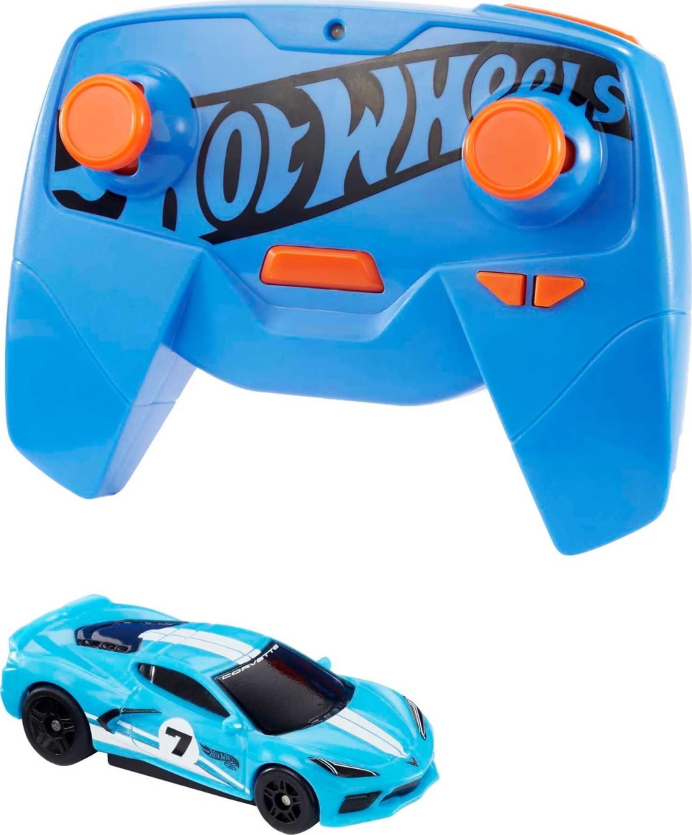 tek  UNO1RC Hot Wheels Toy Car, RC C8 Corvette in 1-64 Scale, Remote-Control Vehicle with Controller & USB Cable, Works On & Off Track