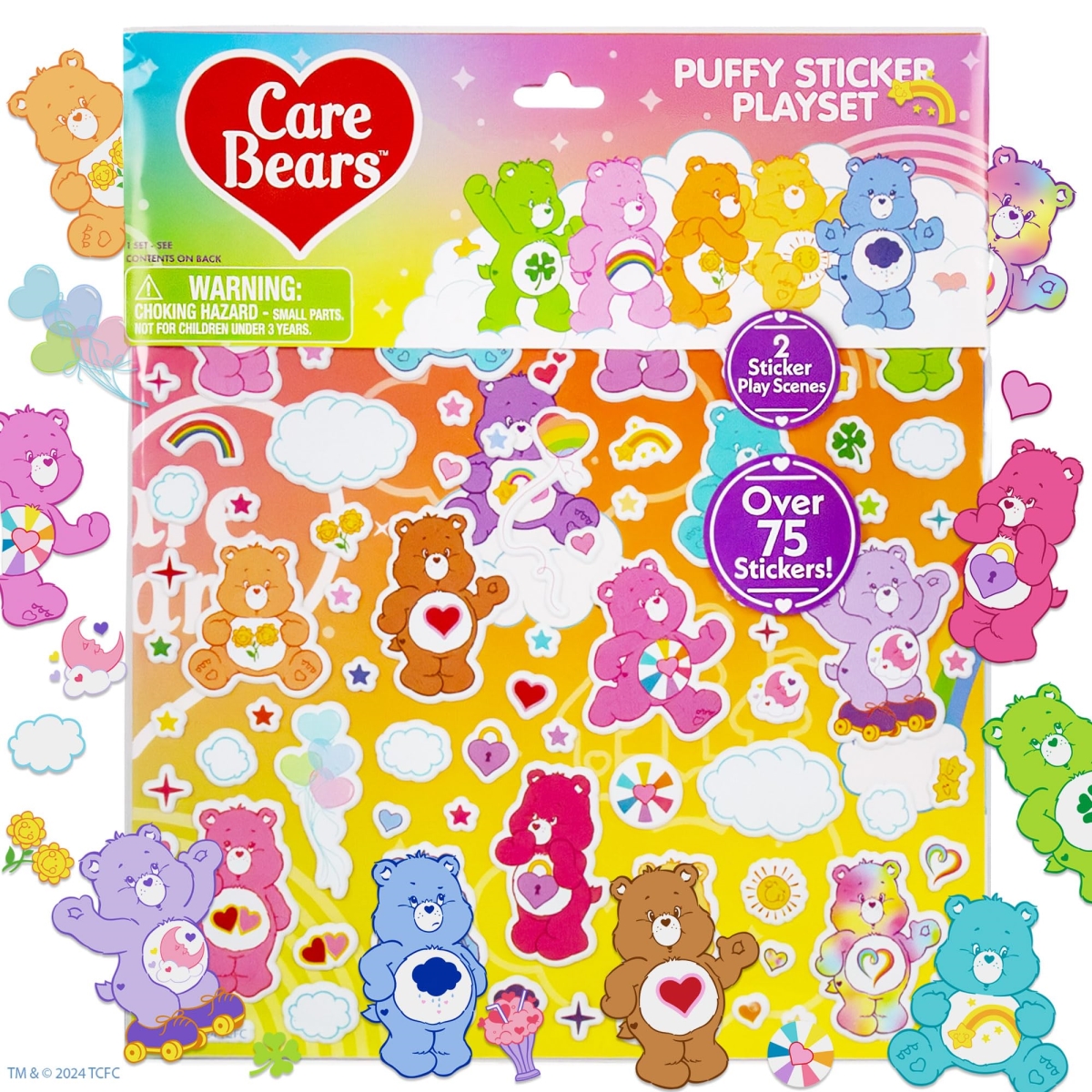 tek NT80343 UNO1RC Care Bears Puffy Sticker Playset - Over 75 Reusable Stickers & 2 Play Scenes, Fun Activities, Travel Toys for Kids Ages 4-8