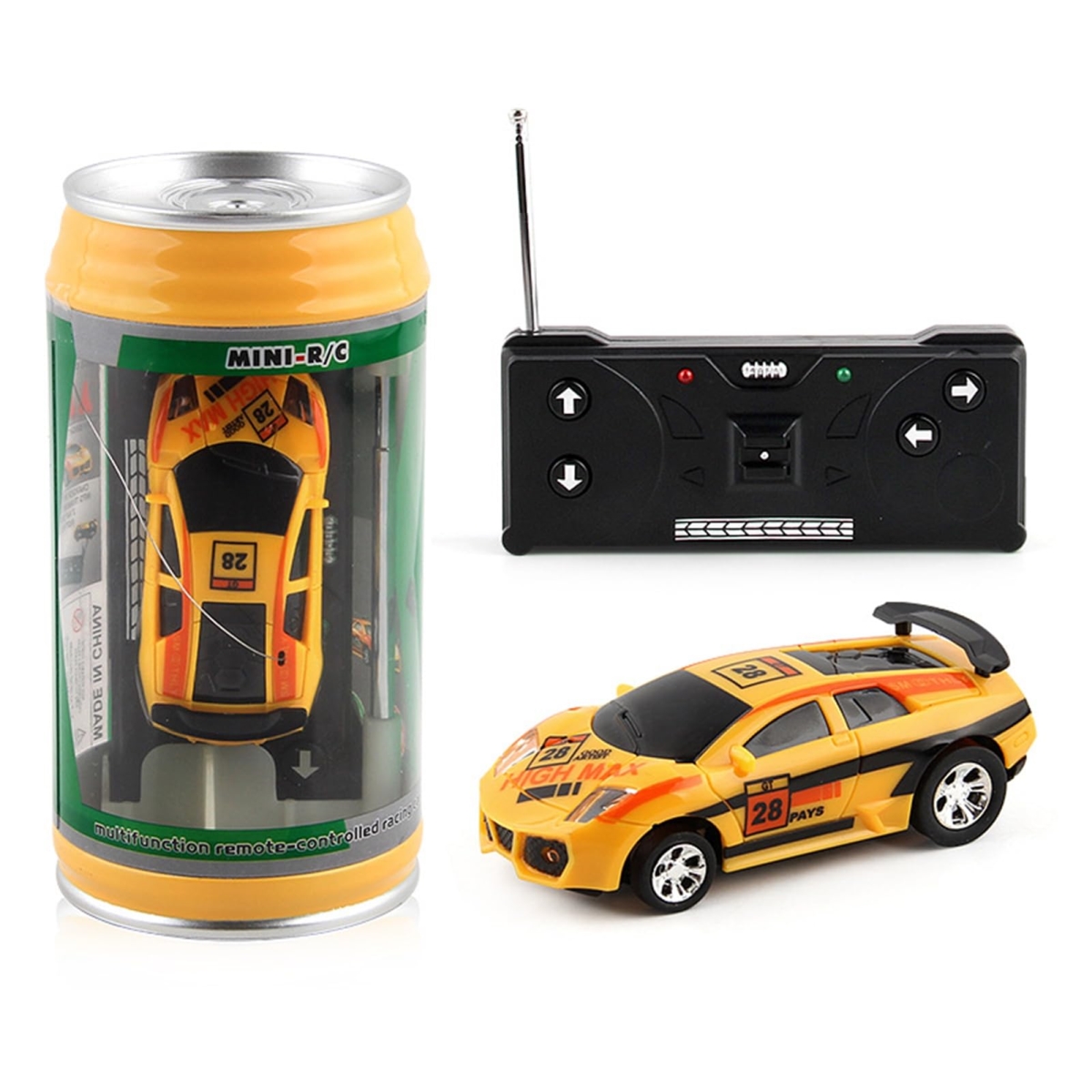 tek NT81661 UNO1RC Remote Control Mini Car with Roadblocks - Coke Cans Design RC Racing Toy for Kids - Creative Simulation Drift Car - Yellow