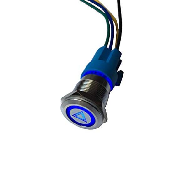 tek NT82166 UNO1RC ESUPPORT 12V Car Vehicle Blue LED Light Emergency Hazard Warning Push Button Metal Toggle Switch Socket Plug - 19 mm