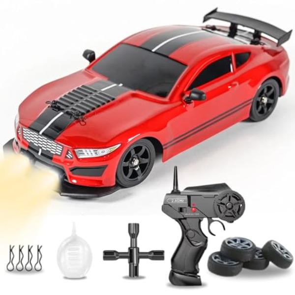 tek  UNO1RC Liberty Imports RC Drift Car 1-16 2.4GHz 4WD Remote Control Sport Racing On-Road Vehicle with LED Light, Batteries & Drift Tires - Red