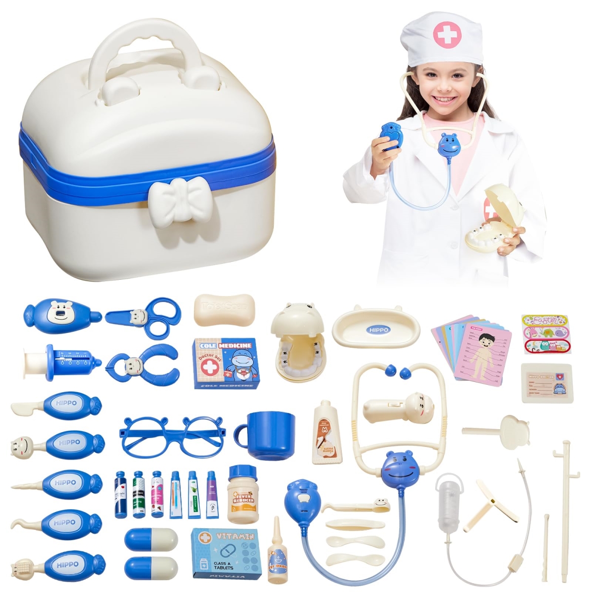 Picture of tek NT82981 Doctor Kit Dentist Play Set&#44; Educational Toy Interactive Dr Set Pretend Roleplay Costume Playset Dress Up Gift for Age 3-6 Years Old Toddlers & Girls