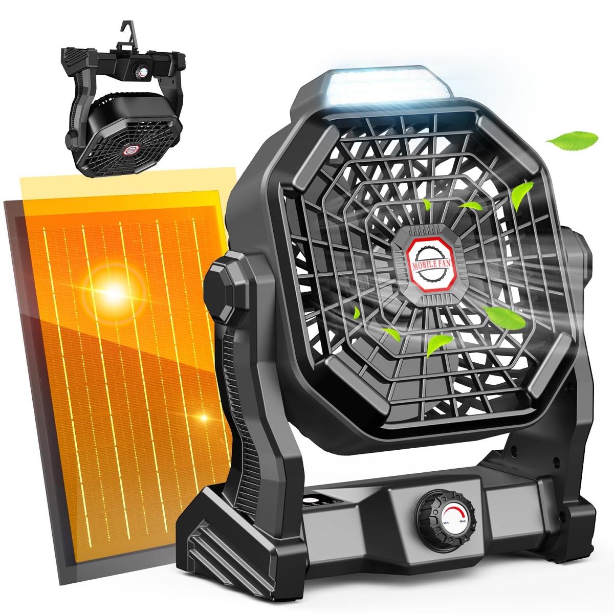 tek NT83014 20000mAh Solar Powered Rechargeable Battery Operated Camping Fan & LED Lantern for Outdoor, Black