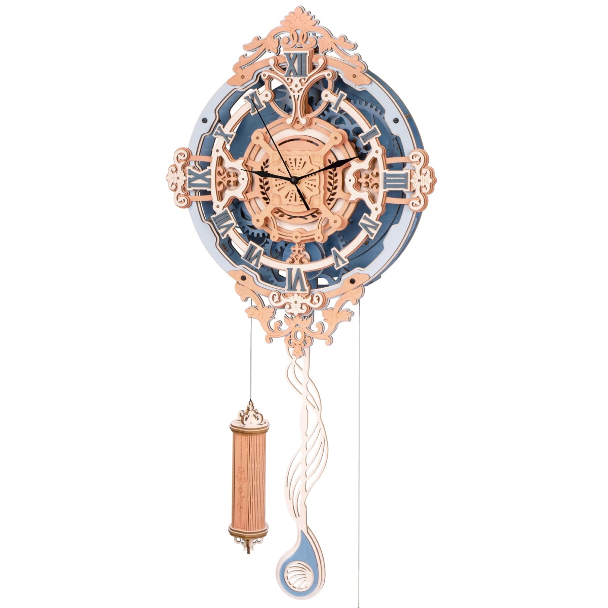 tek  ROKR 3D Puzzles 12 Vintage Wooden Pendulum Clock Mechanical Building Model Kits, DIY Wall Clock Hobbies Home Decor Gifts for Teens & Adults