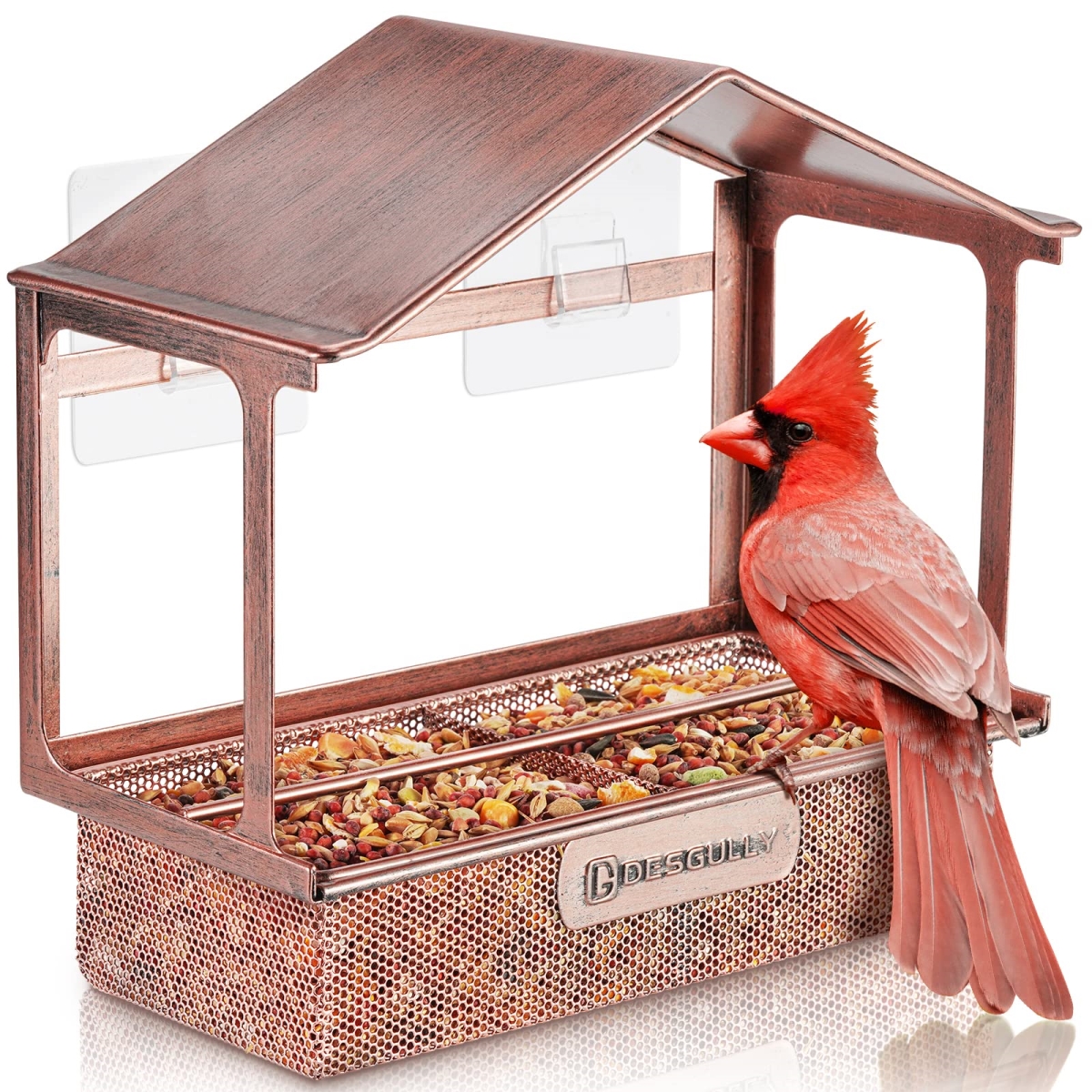 tek NT83295 Square Durable Metal Window Bird Feeder with Strong Suction Cups & 4 Super Adhesive Sheets - Large