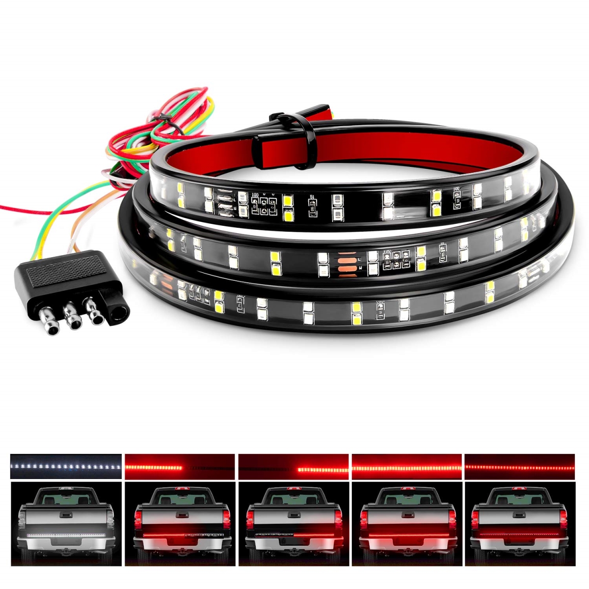 Picture of tek NT83299 60 in. Nilight Truck Tailgate Light Bar - Double Row LED Flexible Strip Red Running Brake Turn Signal Reverse Back Up Lighting Modes for Pick Up Truck&#44; White