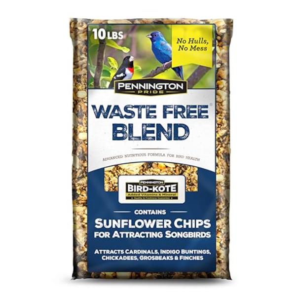 tek NT73805 Pennington Pride Waste-Free Blend Wild Bird Seed for Outside Feeders with Sunflower Chips for Attracting Songbirds