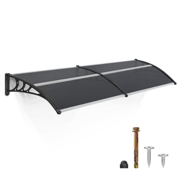 tek NT74059 40 x 80 in. MCombo Window Awning Outdoor Polycarbonate Hollow Sheet Door Patio Canopy - Grey & Black