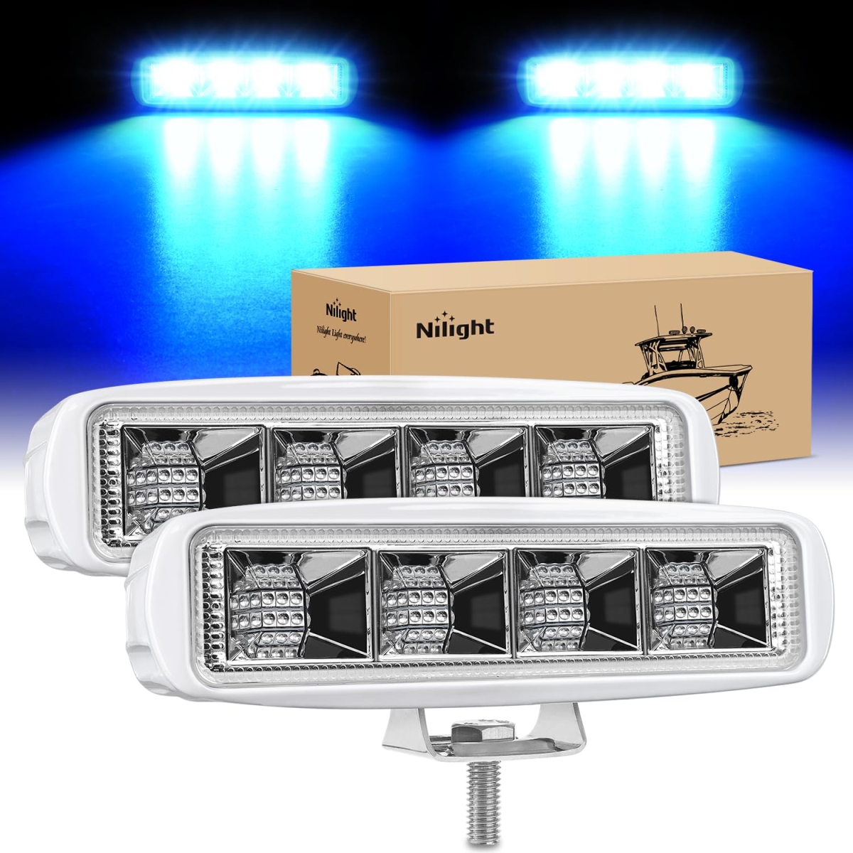tek NT74194 Nilight Marine LED Pods Navigation Lights - 72W Beam Flood Beam Ponton Boat Deck Dock Lighting for Night Fishing, Blue - 2 Piece