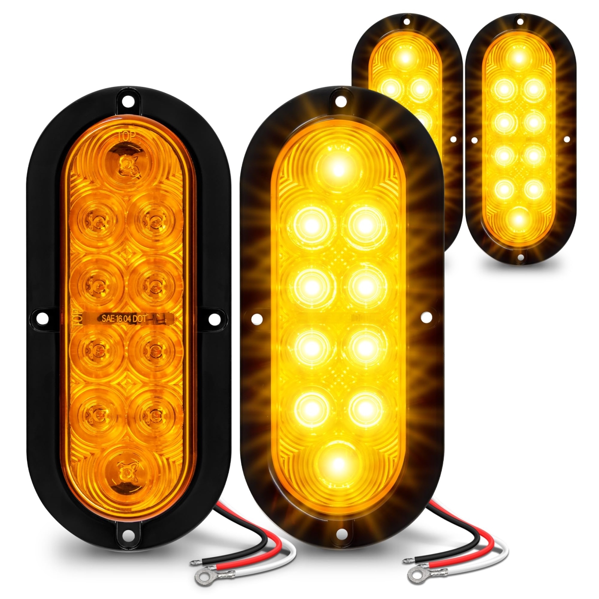 tek  6 in. True Mods Surface-Mount Oval LED IP67 Waterproof Marine Trailer Tail Light Kit for Boat, Trailer, RV & Trucks, Amber - 4 Piece