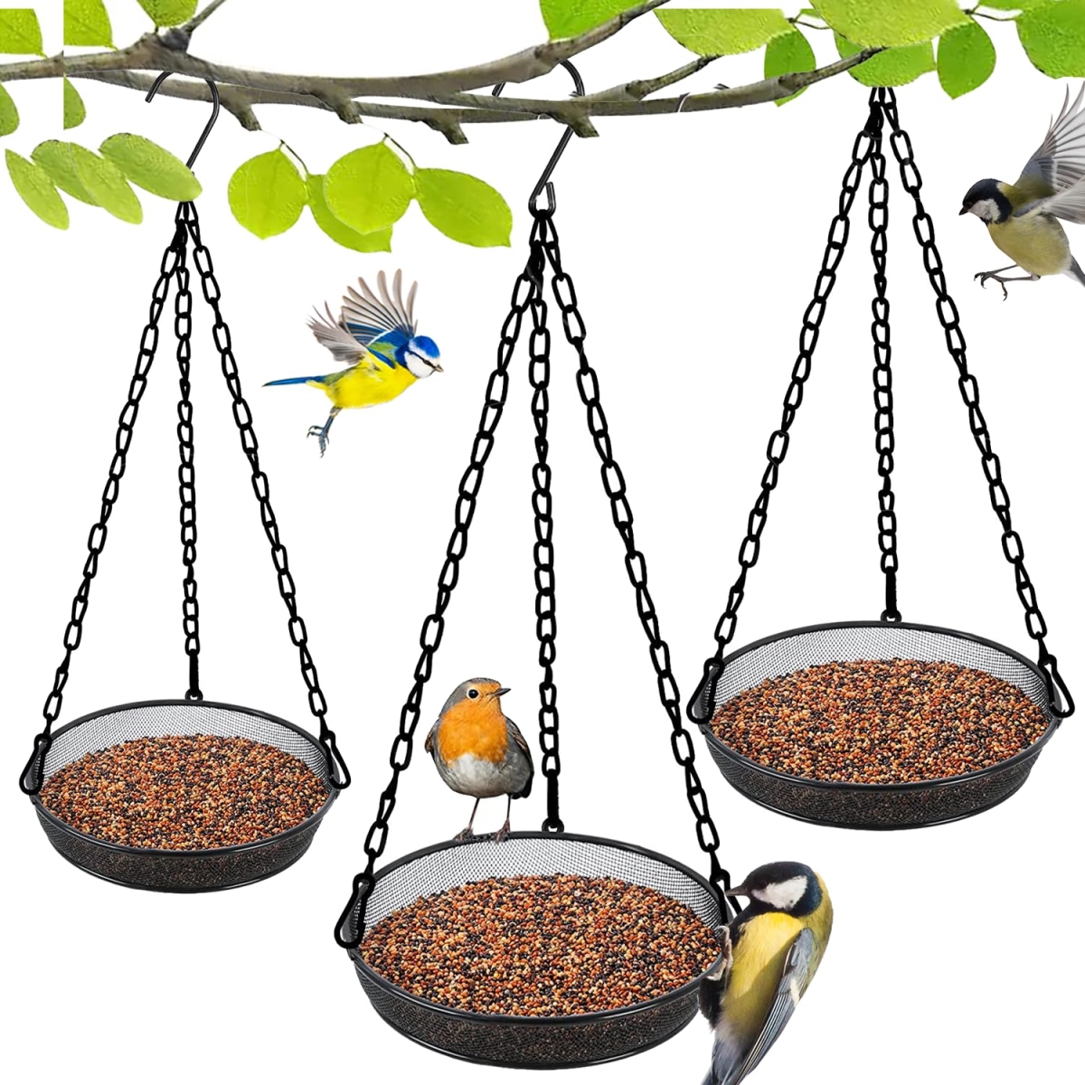 tek NT74254 Hanging Metal Mesh Platform Bird Feeder Tray for Outside Hanging - Pack of 3