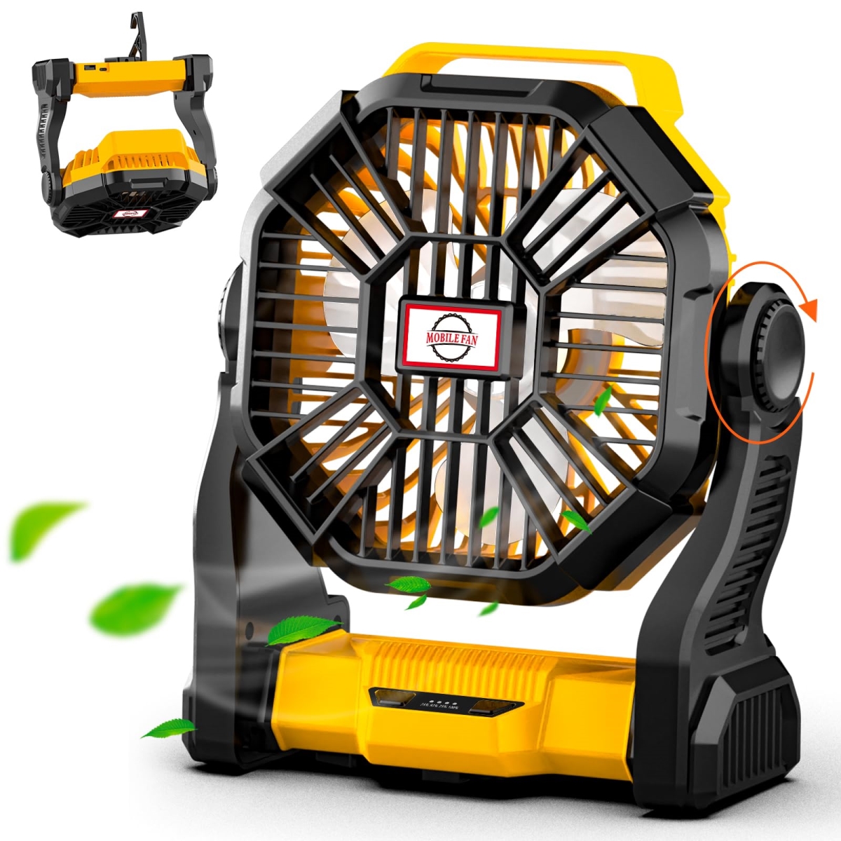 tek NT74415 Sendowtek 10400mAh Quiet Rechargeable Portable Small USB Battery Powered Camping Fan with LED Light, Hanging Hook & 4 Speed
