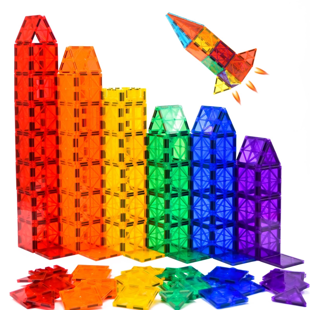 Picture of tek NT74422 FNJO Magnetic Tiles Building Set&#44; STEM Magnet Construction Set&#44; Magnetic Building Blocks Toy Gift for Kids&#44; Boys & Girls - 52 Piece