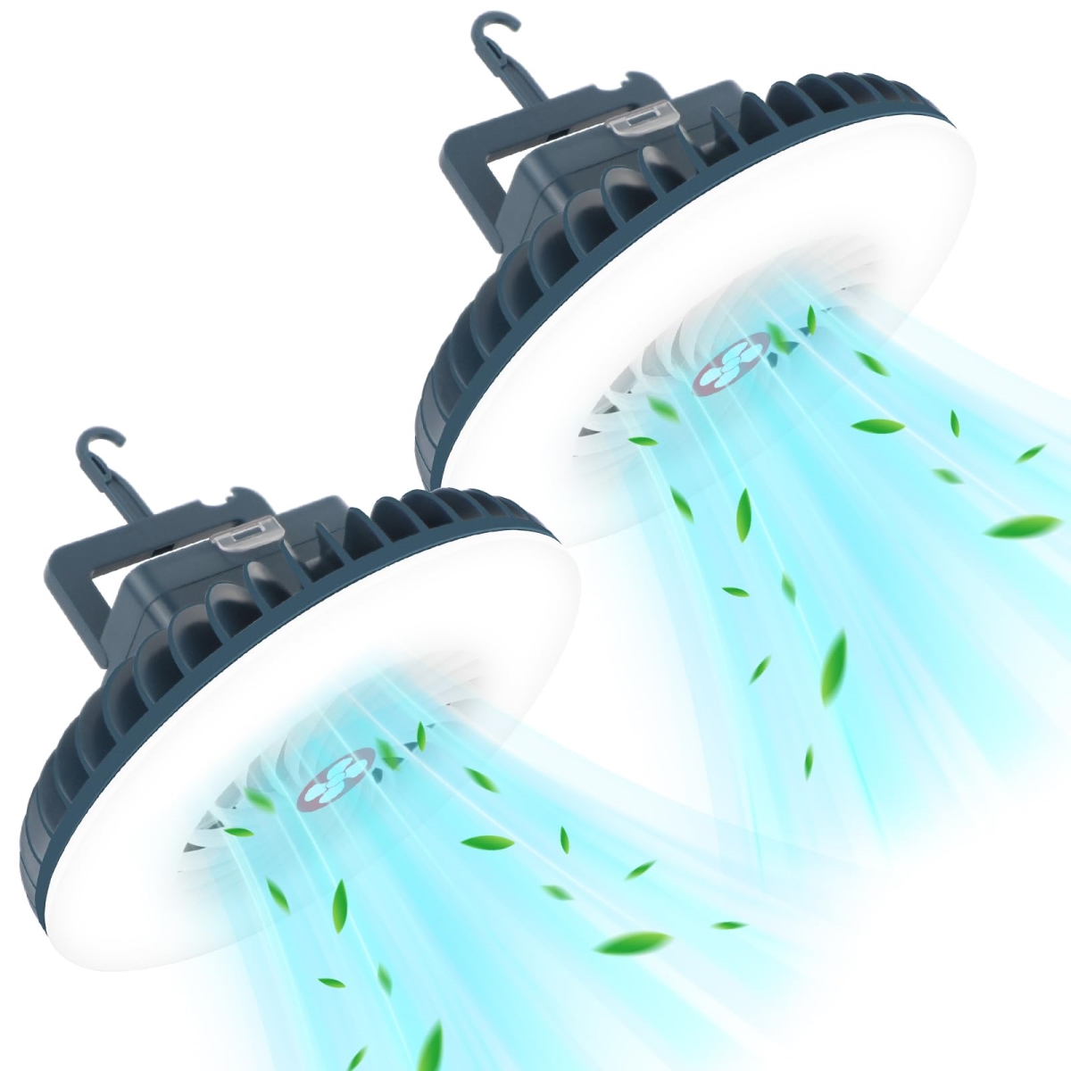 tek NT74503 Womeyork USB Rechargeable Waterproof Portable Camping Fan with LED Lantern & Hanging Hook for Indoor & Outdoor - 2 Piece