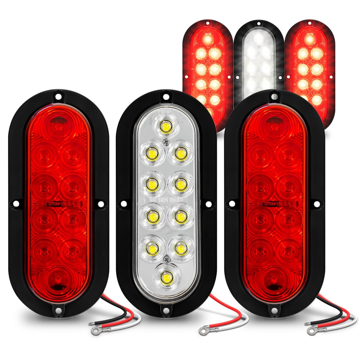 tek NT74575 6 in. True Mods Oval Surface-Mount IP67 Waterproof LED Trailer Tail Light Kit for RV, Flat Bed Truck - Red & White