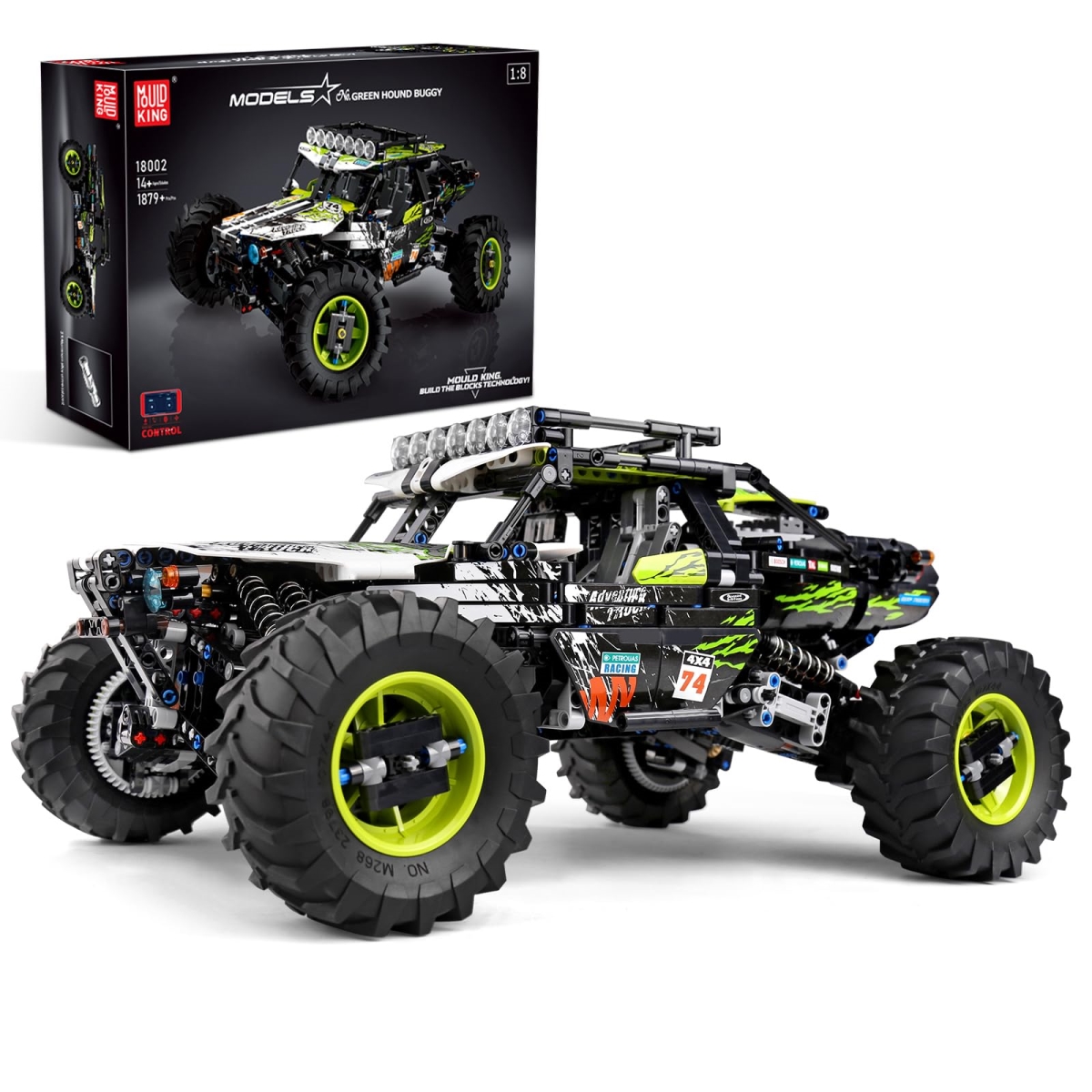 tek  UNO1RC Mould King 18002 Off-Road Car Model, 1890 Piece Building Block Climbing Vehicle with 5 Motor, Big RC Car Toy for Kids & Adult