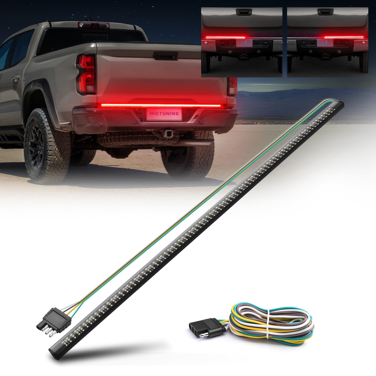 tek NT75773 60 in. Mictuning Triple Row 504 LEDs Waterproof Tailgate Strip Light with 4-Way Flat Connector & 5 Functions - Red & White