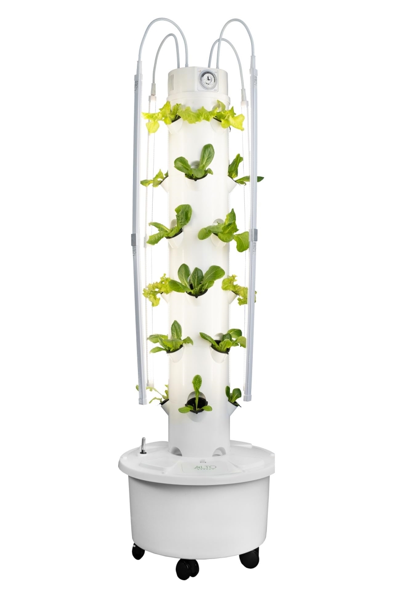 tek NT75880 GX Hydroponic Vertical Planter Tower Growing System Kit - Food Grade with 24 Net Pots & LED Grow Lights