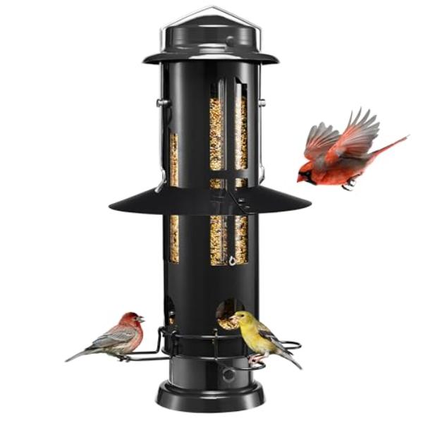 tek NT75883 Kingsyard All Metal Squirrel Proof Bird Feeder with Removable Base for Outdoors Hanging, Black
