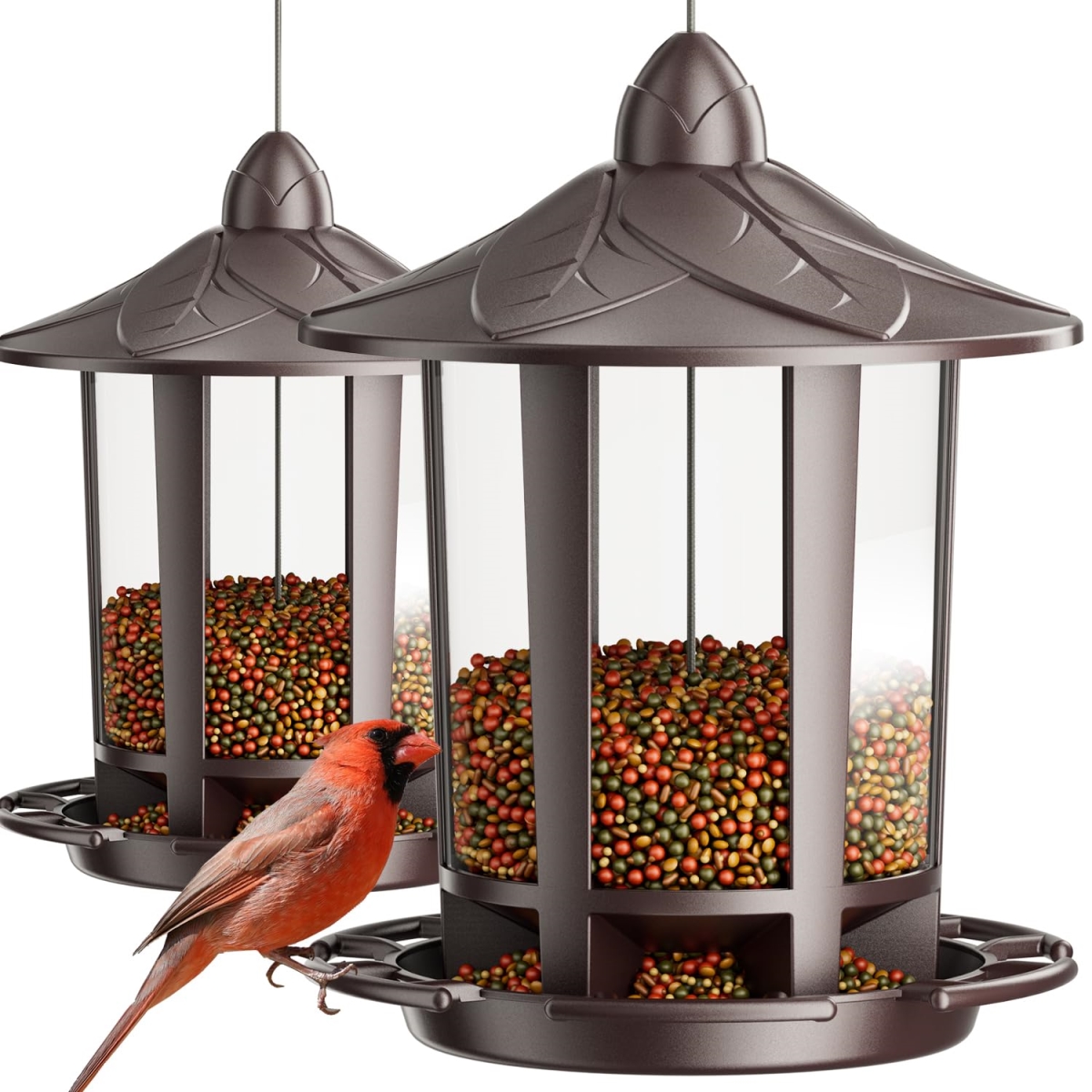 tek NT75916 Birdream Classic Castle Design Fun Assembly Squirrel Proof Bird Feeders for Outdoor Hanging, Brown - Pack of 2
