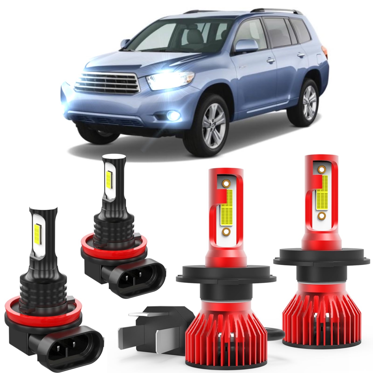 tek NT75943 Fog Light Bulbs Combo for Toyota Highlander 2008-2010, High-Low Beam, 6000K White, Plug-and-Play & Super Bright - Pack of 4