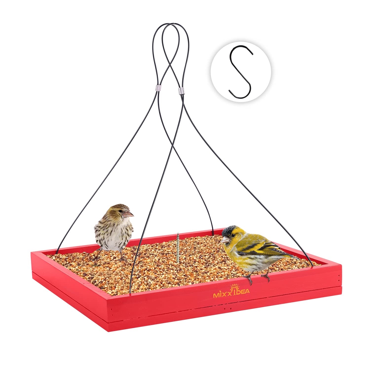 tek NT76376 MIXXIDEA Hanging Seed Tray Wooden Platform Hummingbird Feeder for Outside Decoration Attracting for Wild Birds - Red