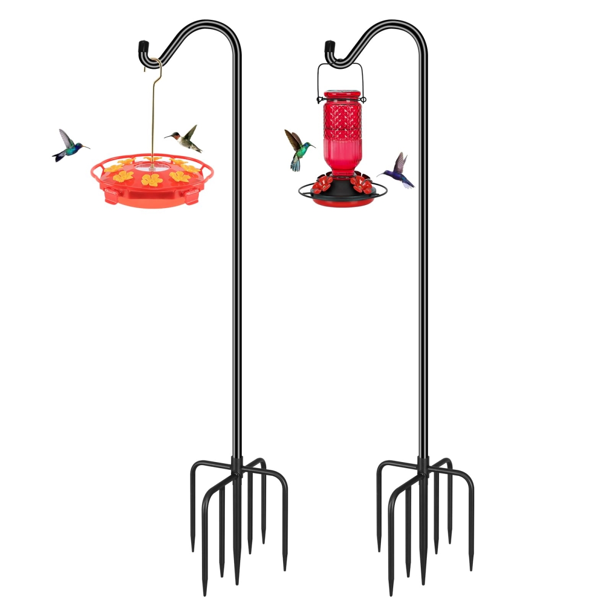 tek NT76462 76 in. Adjustable Tall Heavy Duty Shepherds Hooks for Outdoor Bird Feeder Pole, Black - Pack of 2