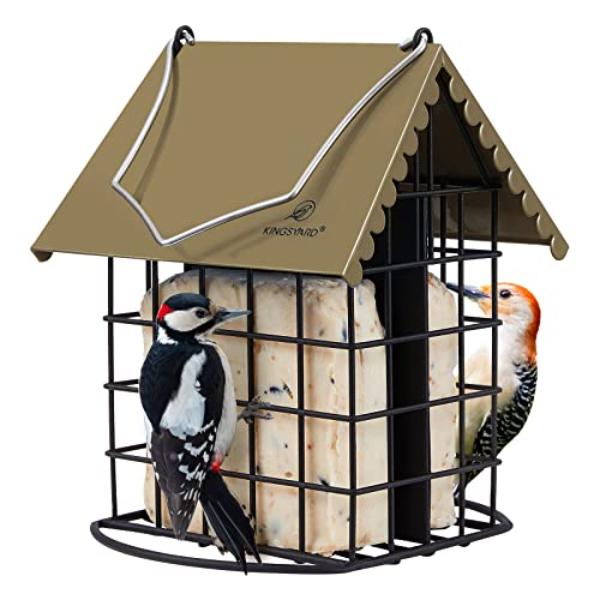 tek NT76528 Kingsyard All Metal Double Suet Bird Feeder with Weatherproof Roof & Perch for Outdoors Hanging, Brown