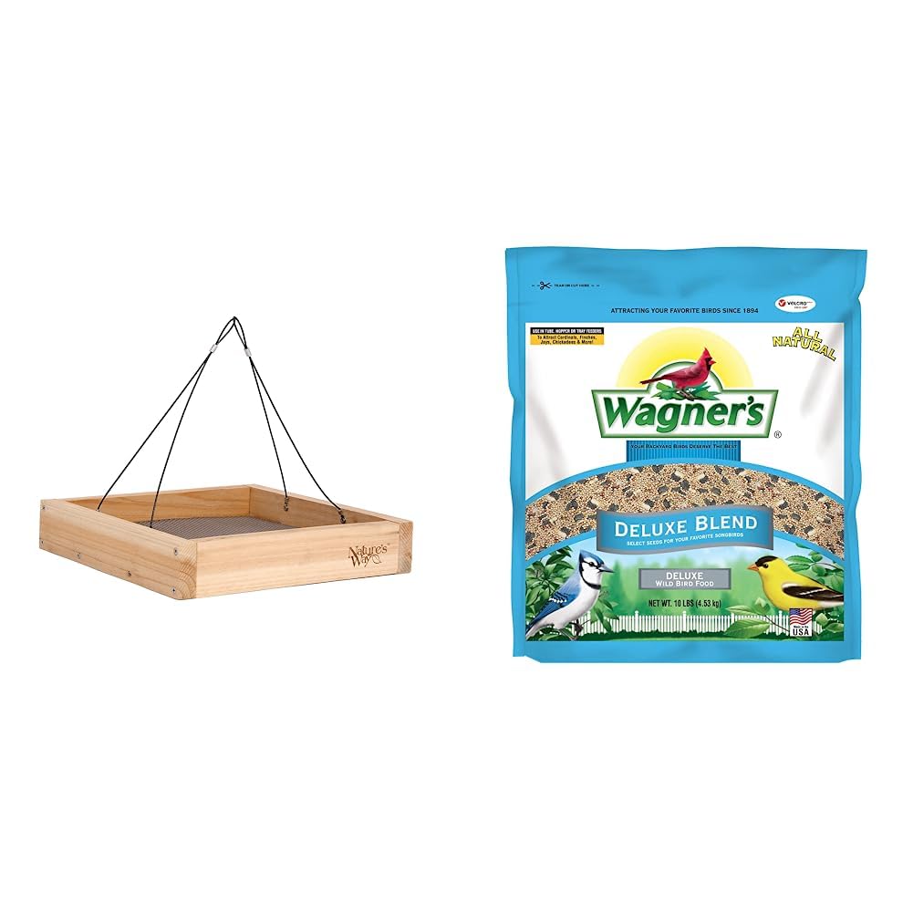 tek NT76544 Natures Way Cedar Platform Bird Feeder & Wagners Wild Bird Food Blend