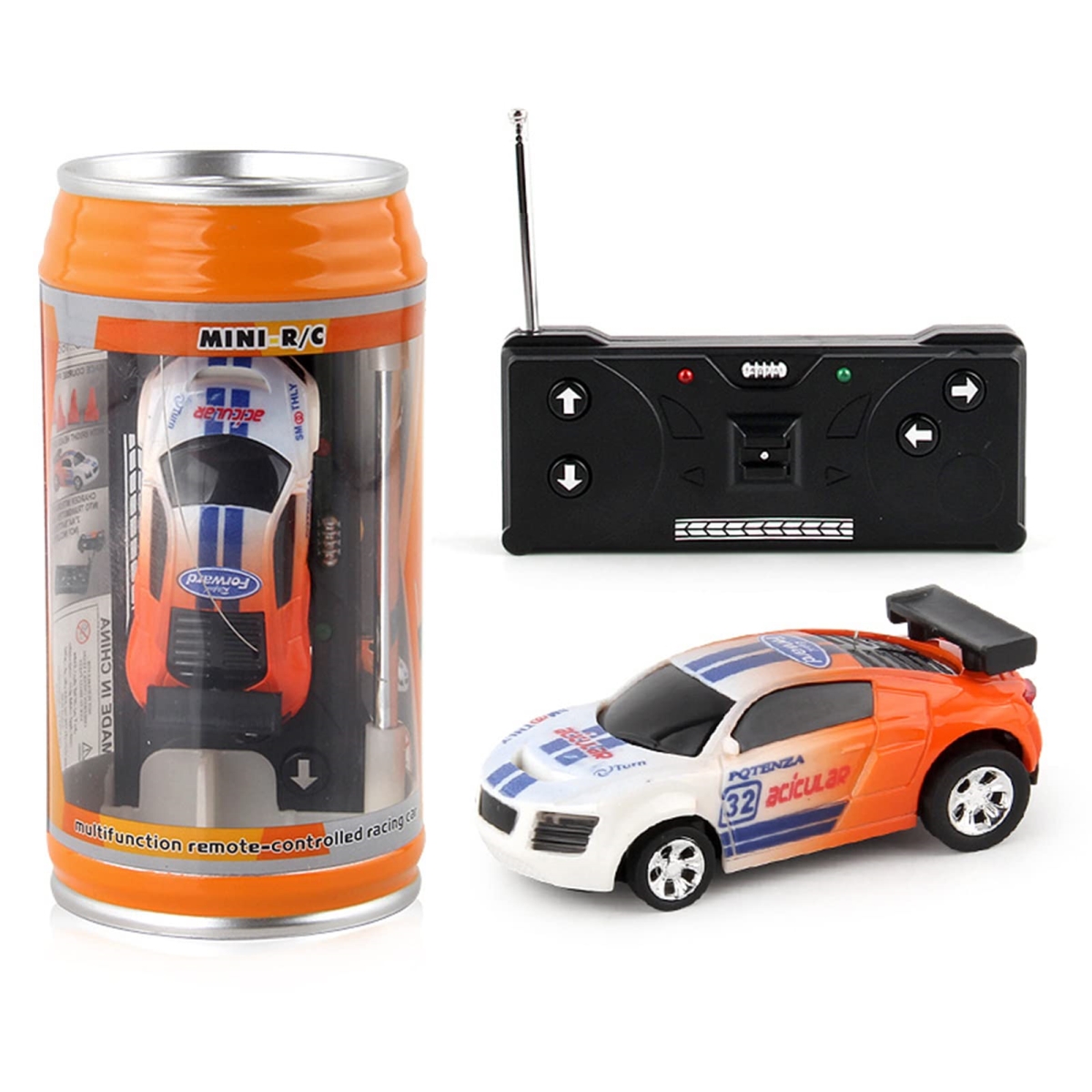 tek NT76616 UNO1RC Remote Control Car with Roadblocks - Coke Can Design Orange Mini RC Racing Car, Creative Simulation Toy for Kids
