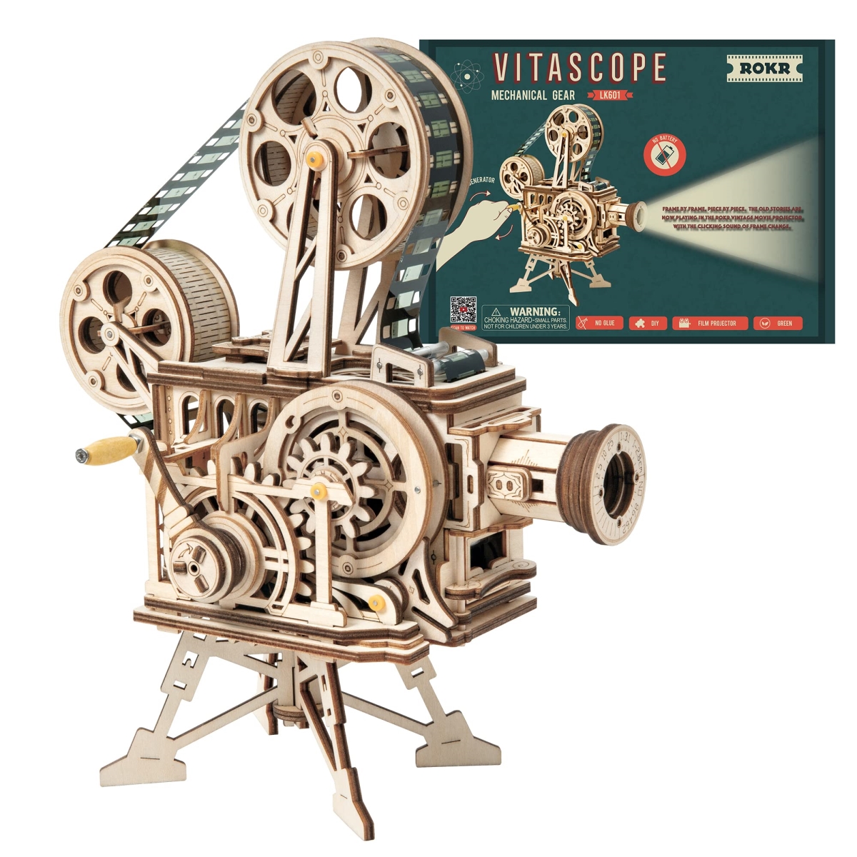 tek NT76634 ROKR 3D Wooden Puzzle Vitascope Model Building Kit Vintage Projector Craft for Adults
