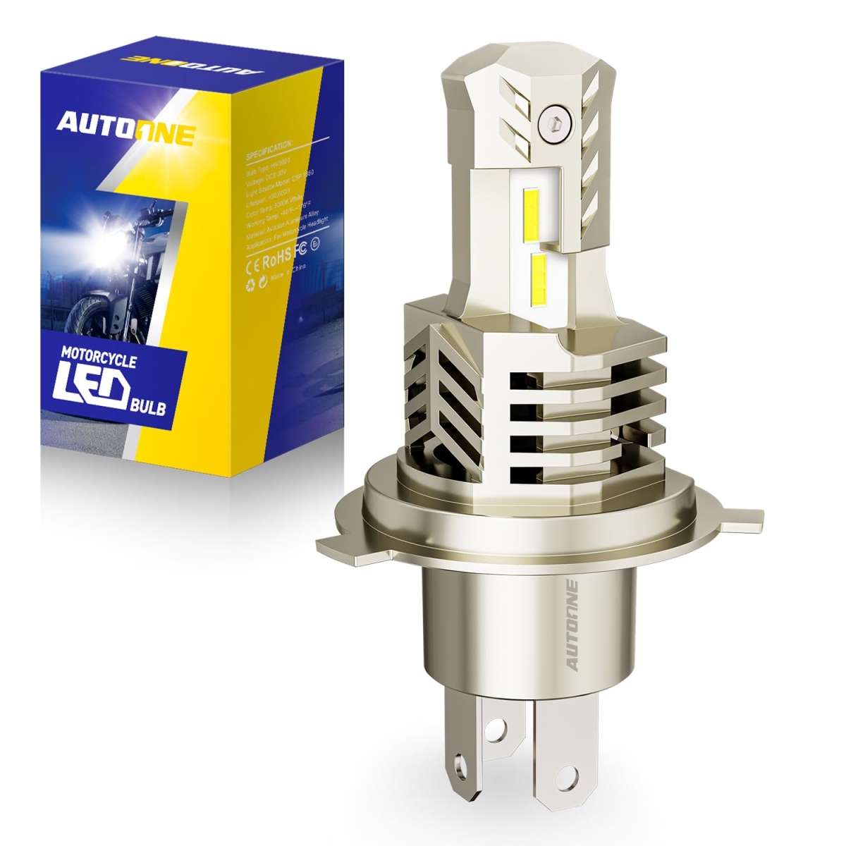 tek  UNO1RC AUTOONE  est 9003 H4 HB2 LED Bulbs Motorcycle Hi Lo & Fog Lights Halogen Replacement, Mini Size 400 Percent Brighter Plug-n-Play