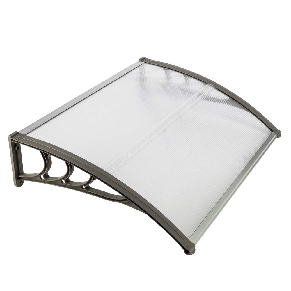 tek NT77250 40 x 32 in. Modern Polycarbonate Front Door & Window Awning Canopy for Rain, Snow & Sunlight Protection Hollow Sheet - Clear & Grey