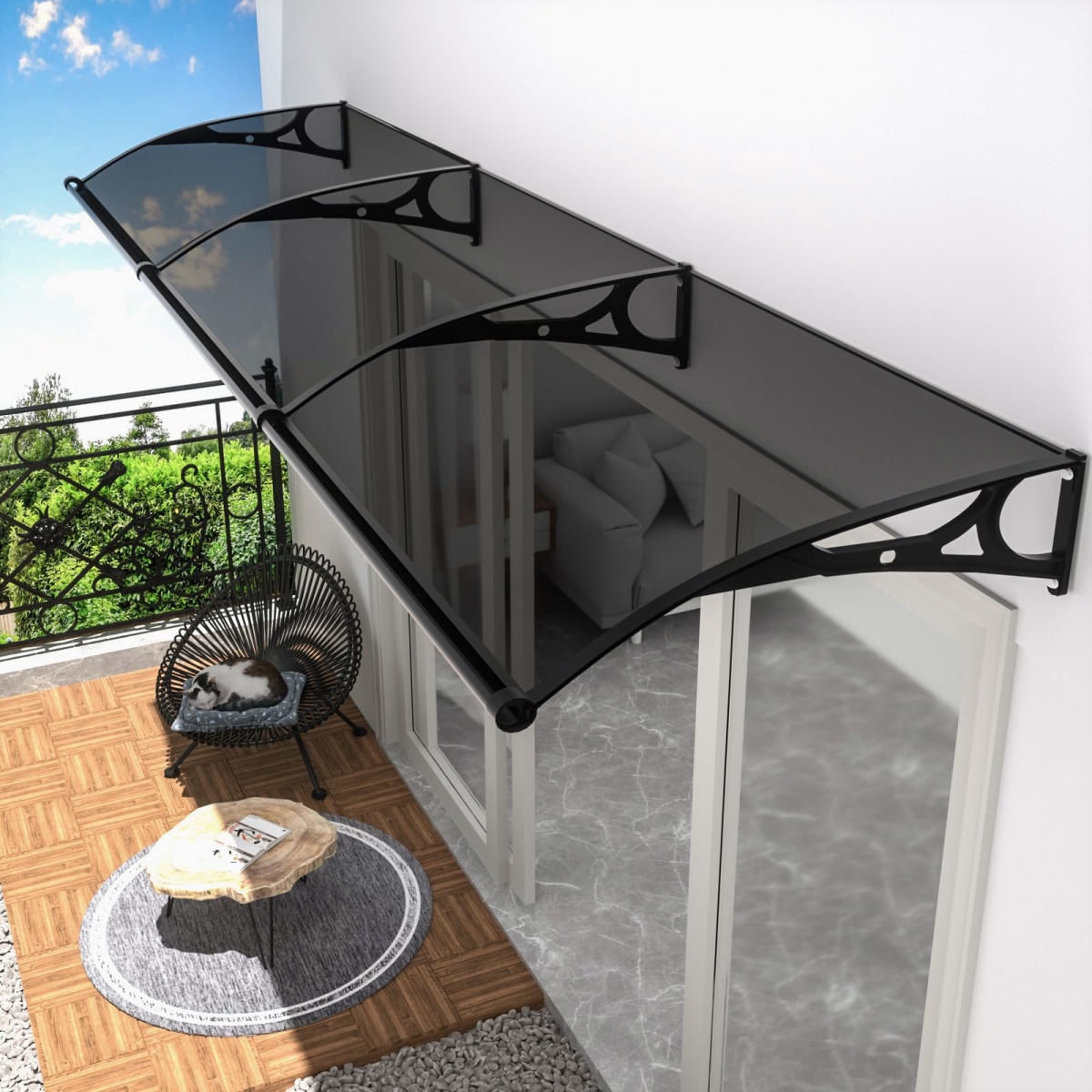 tek NT77611 Window Door Awnings Exterior with Polycarbonate Board Aluminum Bracket for Porch - Protect Against Light, Rain & Snow