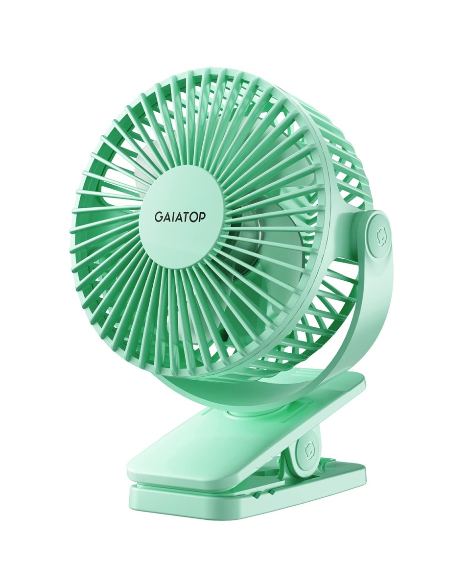 tek  Gaiatop Portable Clip On Battery Operated Small Powerful 3 Speed Quiet 360 deg Rotate USB Rechargeable Mini Personal Camping Fan, Green