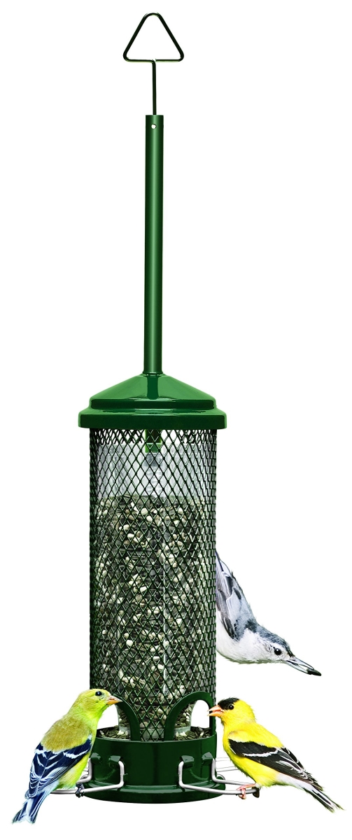 tek NT78565 1.3 lbs Seed Capacity Mini Squirrel Proof Bird Feeder with 4 Metal Perches, Garden Green