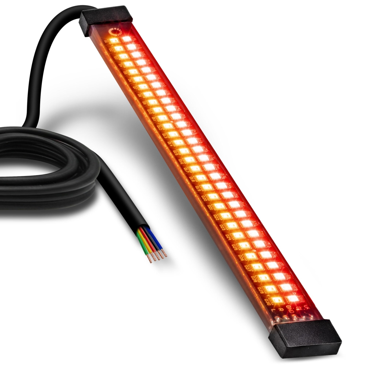tek  8 in. True Mods LED Motorcycle Waterproof Turn Signal & Brake Taillight Strip - Self Adhesive Surface Mount Flexible Lamp for ATV - Red & Amber