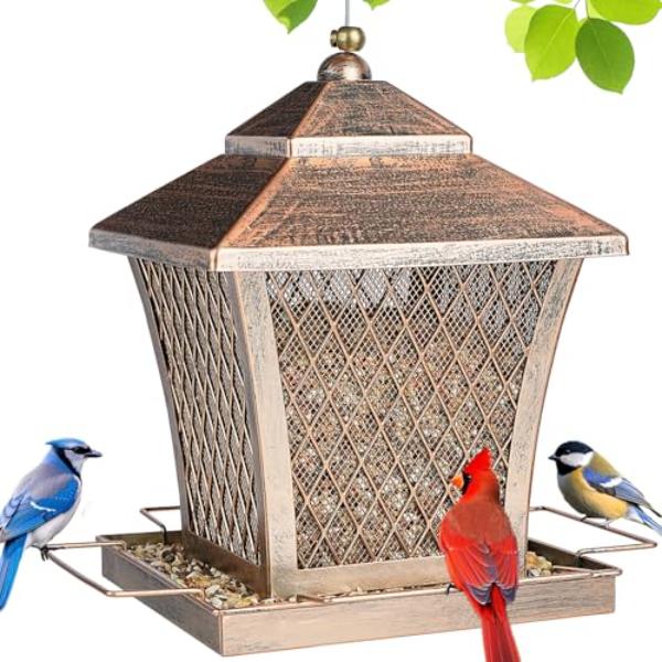 tek NT78739 Outdoor Hanging Large Capacity Metal Rust-Resistant Wild Bird Feeders - Vintage Bronze Finish