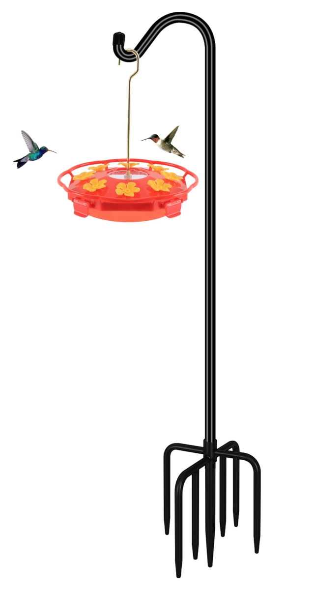 tek  76 in. Tall Heavy Duty Outdoor Feed Garden Upgrade Version Adjustable Shepherds Hook Bird Feeder Pole with 7 Prongs Base for Hanging, Black