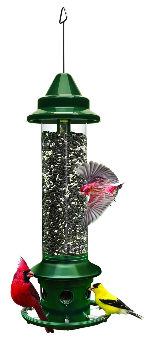 tek NT78872 5.1 lbs Seed Capacity Buster Plus Squirrel Proof Bird Feeder with Cardinal Ring & 6 Feeding Ports - Adjustable & Pole Mountable, Green